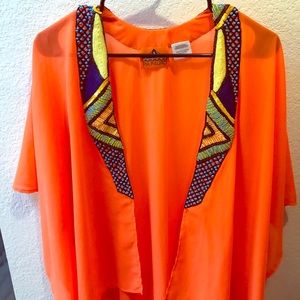 Boho Beaded Orange Kimono/Swim Cover Up